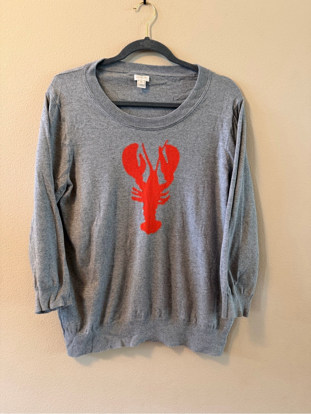 J.Crew Women’s XL Gray 3/4 Sleeve Lobster Top